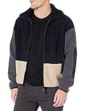 Armani Exchange Men's Teddy Fleece Contrasting Sleeve Zip Up Sweatshirt, Deep Navy/Ebony/Stripe, Large