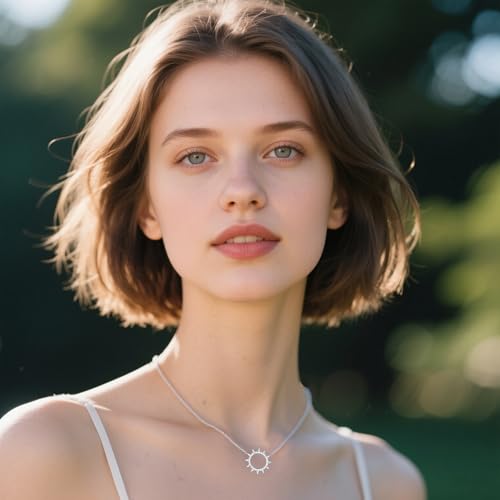 Reffeer Solid 925 Sterling Silver Sun Pendant Necklace for Women Teen Girls Sun Choker Necklace3