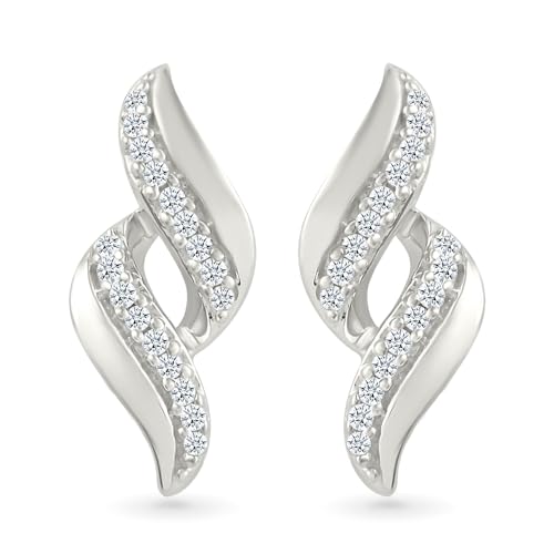 DGOLD Sterling Silver Round Diamond Twisted Fashion Earring (1/6 CTTW)