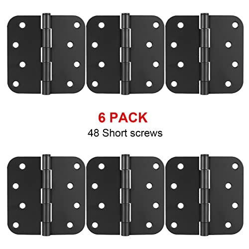 6 Pack Matte Black Door Hinges,4" X 4" 5/8-Inch Radius Corners Door Hinges,8-Hole Door Hardware Hinge For Doors Oil Rubbed Bronze Interior And Exterior Door Hinges #TOP4