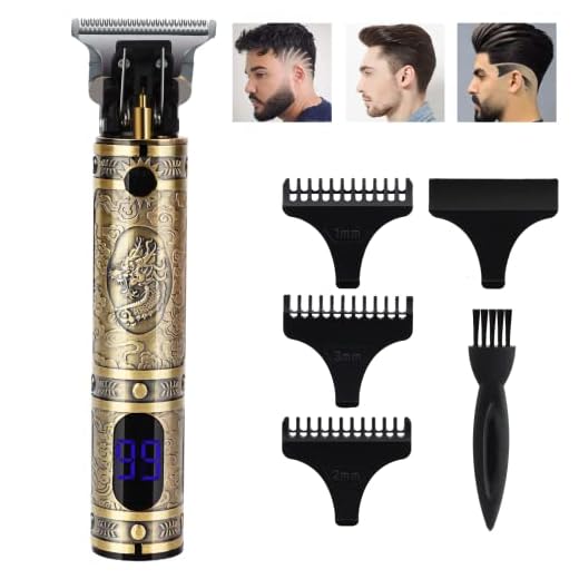 FENGCHUNS Professional Cordless Hair Trimmer,T-Blade Hair Clippers for Men,Zero Gapped Trimmers Line Up Detailer Trimmer Edgers Clippers for Men LCD Display (A)