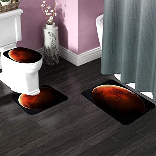 Badezimmerteppich-Set, 3-teilig, Solar System Mars Planet, waschbare Badeteppiche, rutschfest, mit Rückenpolster, Konturteppich und Toilettendeckelbezug – Bild 4