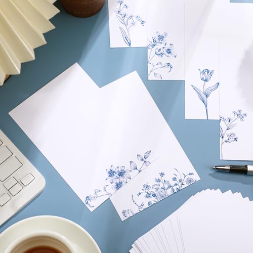 Image of Spiareal 100 Pcs Blank Note Cards Index Card, Blue, 4 x 6 in, Floral