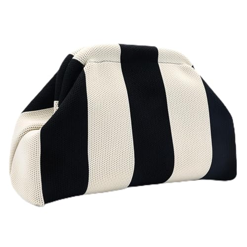 bohunono Woven Clutch Purses for Women,Summer Beach Purse for Vacation, Clutch Handbags,Old Money Casual Bag(B_Black-Beige)