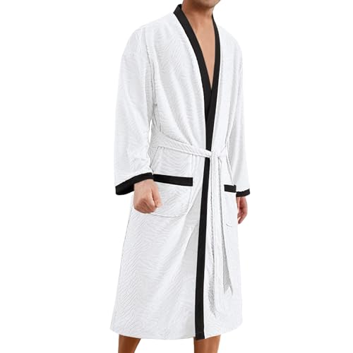 Mens Waffle Robes Womens Robes Couple Lightweight Soft Sleepwear V Neck Oversized Casual Loungewear Bathrobe Spa Robe