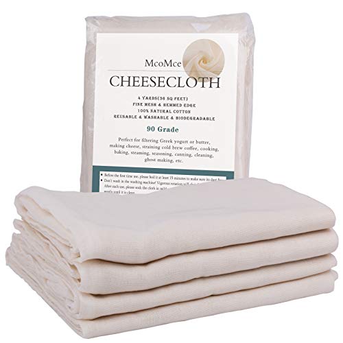 Cheesecloth, McoMce 4 Pack Cheese Cloth Grade 90, 36 Sq Feet, 100% Unbleached Cotton, Natural Ultra Fine Cheese Cloths for Straining Reusable, Making Cheese, Baking, Hallowmas Decoration