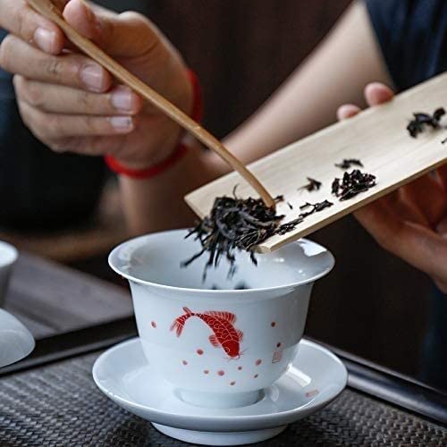 Taza, tazas de té de China, Dehua Porcelana blanca Tazón cubierto pintado a mano Taza de té Juego de té de Kung Fu Taza de té de elaboración Tazón de Sancai Tazón de té pequeño Juego de té hecho a man