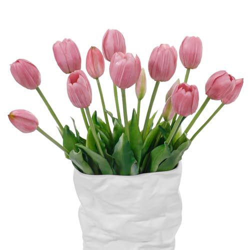 LINSIE 15 Pcs Light Purple Artificial Flowers Tulips Real Touch Latex Plastic Soft Faux Bouquets for