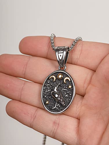 HAQUIL Raven Necklace, Wiccan Raven Triple Moon Goddess Charm Pendant, Raven Jewelry Gift for Men and Women4