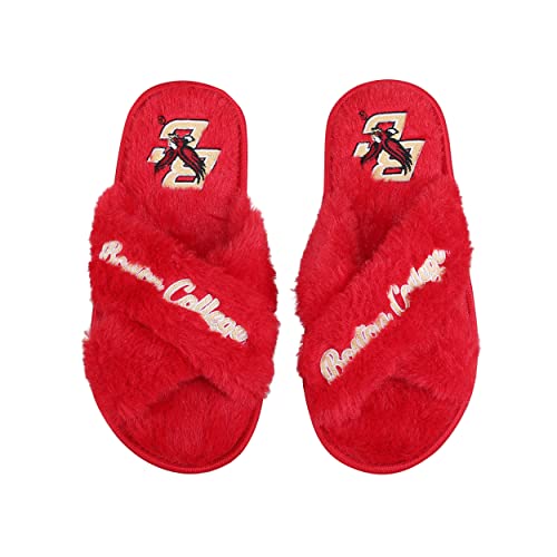 FOCO Women's NCAA Team Logo Cross Band Soft Plush Furry Cozy Open Toe House Shoes Slippers, Boston College Eagles, Large 9-10