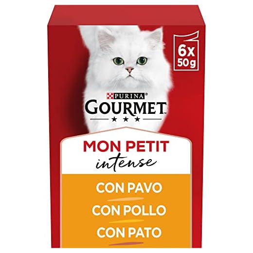 Purina Gourmet Mon Petit Finos Cortes en Salsa, Comida Húmeda para Gato con Pato, Pollo y Pavo, 8 packs de 6 sobres de 50g - 48 sobres