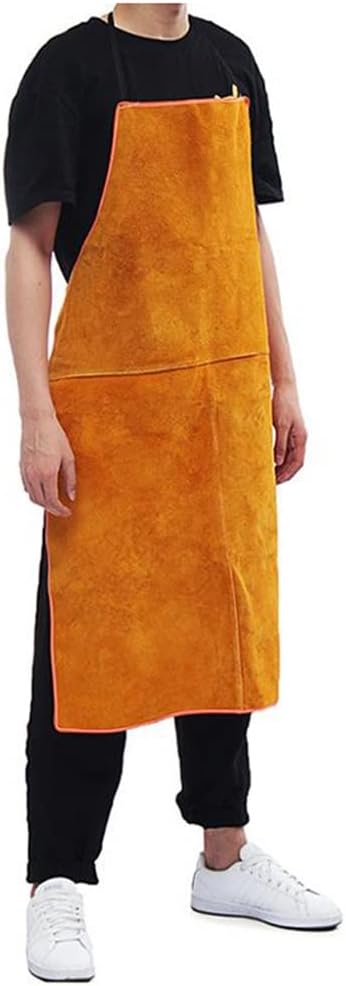 Leather Welding Workshop Apron, Heat-Resistant Flame-Retardant Safety Work Apron, Adjustable Tool Apron for Men and Women (Color : Yellow, Size : 100X70cm/39.4X27.6in)