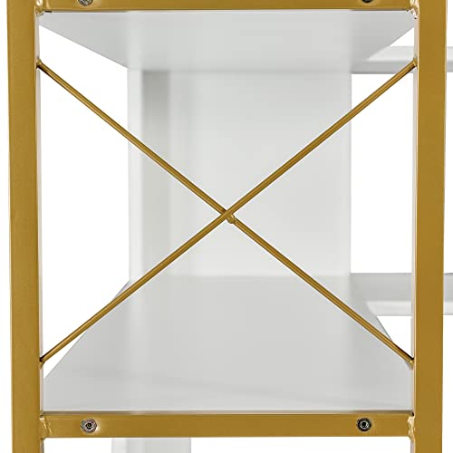 Corner Bookcase, 7-Tier L-Shaped Tall Bookshelf With Open Storage, Freestanding Industrial Etagere Shelf With Metal Frame For Home Office Funiture, White, Gold Frame #TOP7