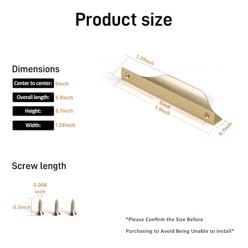Satanga Edge Finger Pulls for Cabinet Kitchen Drawer knobs Low Profile Door Dresser Bathroom Long Cupboard Furniture Handles Aluminum 6 Pack Brushed Brass 6" Easy Installation by Satanga - Image 3
