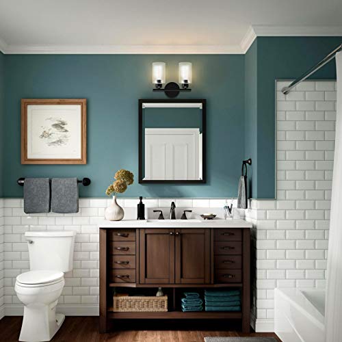 Espird 2 Light Bathroom Vanity Light Fixtures Black,Rustic Farmhouse Bath Vanity Light Over Mirror Sink Modern Industrial Wall Lamp Hallway lamp with Clear Cylinder Glass Shade - Thumbnail 4