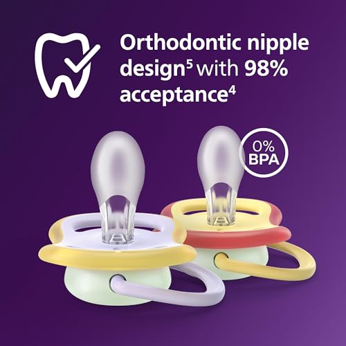 Philips Avent Ultra Air Nighttime Soothers - Orthodontic Design, for Babies 0-6 Months, Glow in The Dark, Soft Silicone Symmetrical Teat, BPA-Free, with Sterilizing Case, 2 Pack, SCF376/25 - 3