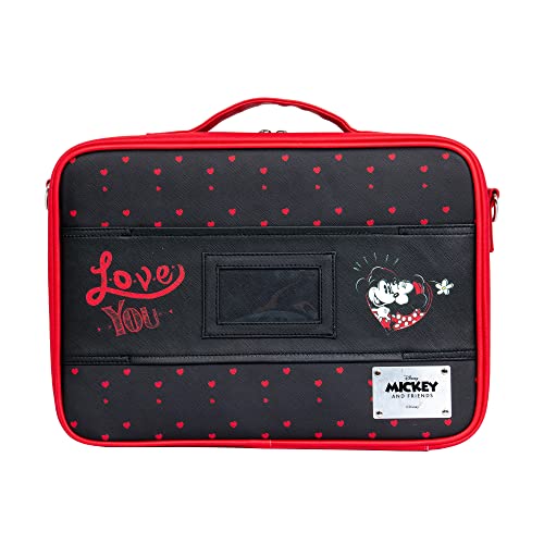 Impressions Vanity Disney Mickey and Minnie Makeup Organizer Bag with Adjustable Dividers, Handheld Cosmetic Bag with Badge Holder, Cosmetic Travel Bag with Detachable Strap2