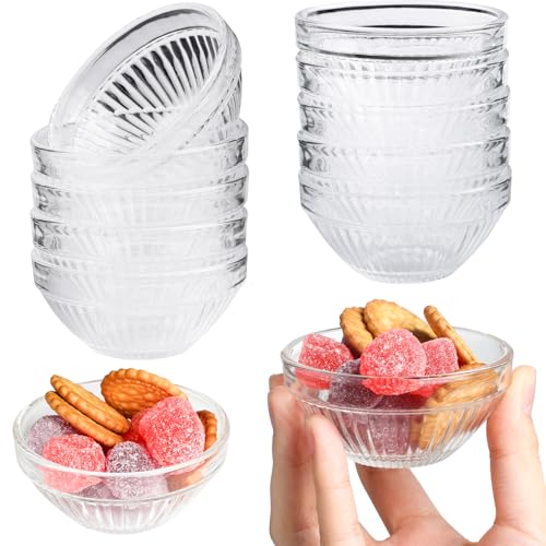 Jogoico Mini Glass Bowls 10 Pcs Small Dip Clear Dish Bowl Dipping Prep Bowls Cups 75ml Round Serving Condiment Pots Reusable Lead Free Practical Sauce Spices Snack Jam Creams Restaurants Head Ornament