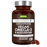 Igennus Vegan DHA & EPA Omega 3 90 Servings,1344mg Algae Oil & Astaxanthin Antioxidant, Pure & Sustainable, 400mg DHA & 200mg EPA, Easy-to-Swallow, 180 Small Softgels