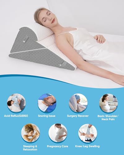 Forias Wedge Pillow Headboard for Acid Reflux Relief Adjustable Bed Wedge Pillow Post Surgery Pillow Wedge for Sleeping with Half-Moon Memory Foam Bolster Pillow for Back Legs Pain Snoring Sleep Apnea