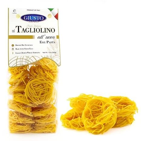Giusto Sapore Italian Pasta - Egg 340g - Premium Organic Bronze Drawn Durum Wheat Semolina Gourmet Pasta Brand - Imported from Italy and Family Owned (Tagliolino, 6 pack)