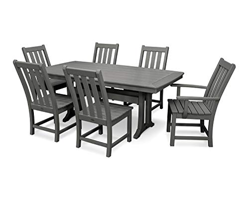 POLYWOOD Vineyard 7-Piece Nautical Trestle Dining Set (Slate Grey)
