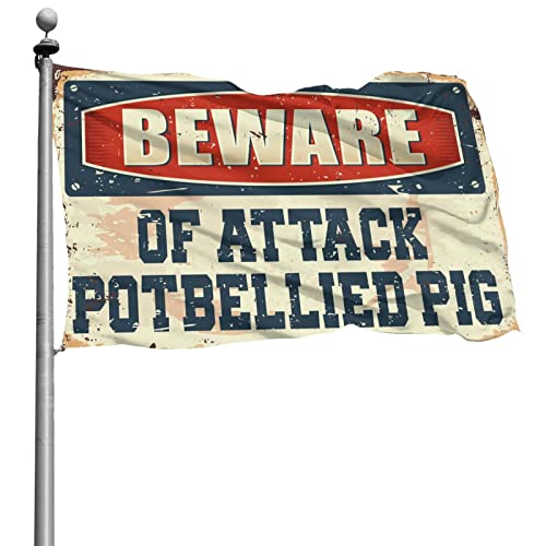 Abipuir [tbO Beware of Attack Potbellied Pig Flag Man Cave Flags (TCY:47 x 71C`/120 x 180cm)