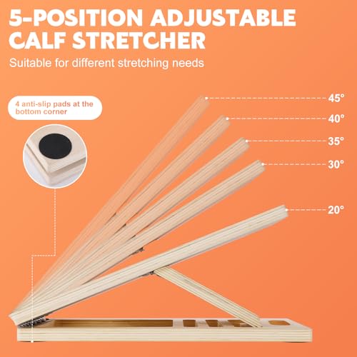 Image of Slant Board for Calf Stretching, Adjustable Wooden Calf Stretcher Incline Board, Calf Stretch Board for Squats Leg Knees Heel Ankle Stretching