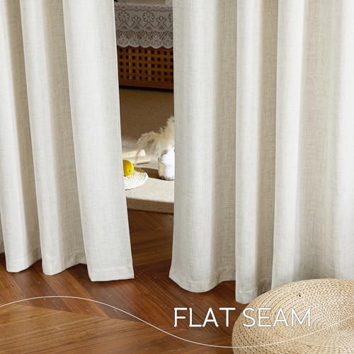 NICETOWN Cream Linen Curtains Semi Sheer Window Treatments 102 Inches Long, Faux Linen Drapes Privacy with Light Filtering Rod Pocket & Back Tab Washable for Living Room/Bedroom, W52 x L102, 2 Panels by NICETOWN - Used condition - Image 6