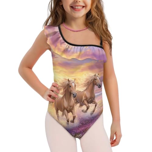 Girls One Piece Bathing Suit Ruffle One Shoulder Cute Swimwear Stretchy Swimsuit for 3-14 Years Little Kids Toddler