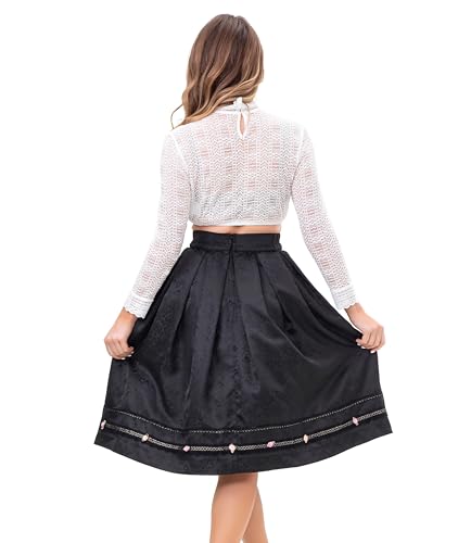Kelliar Trachtenrock Damen, Dirndl Schwarz Dirndlrock Damen Trachtenröcke Midi Unterröcke Vintage Knielang Trachten Röcke Elegent für Oktoberfest Röcke mit Spitze und Stickerei Schwarz Größe 38