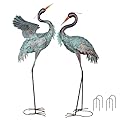 YEAHOME Garden Decor Outdoor Statues, 38"/36" Large Metal Heron Standing Yard Art, Blue Crane Lawn Sculptures Garden Decor for Outside Patio Porch Backyard, Set of 2