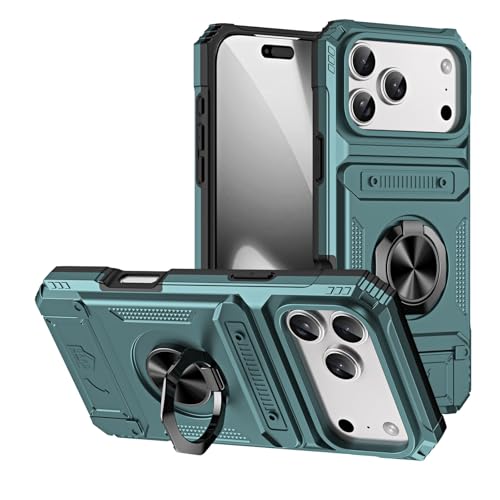 Coque iPhone 17 Pro verte antichoc silicone rigide porte-carte support vidéo
