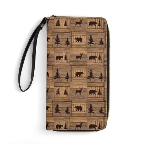 Fashion Wallets, Multi-Functional Lightweight, Unisex Handled Wallet, Passport Holder, Rustic Lodge Bear Lodge Moose Trees Pattern