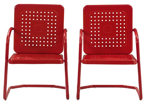 Crosley Furniture Bates 2-Piece Outdoor Chair Set, Retro Metal Patio Chairs for Dining, Porch, Deck, Balcony, Bright Red Gloss by Crosley Furniture - Image 2