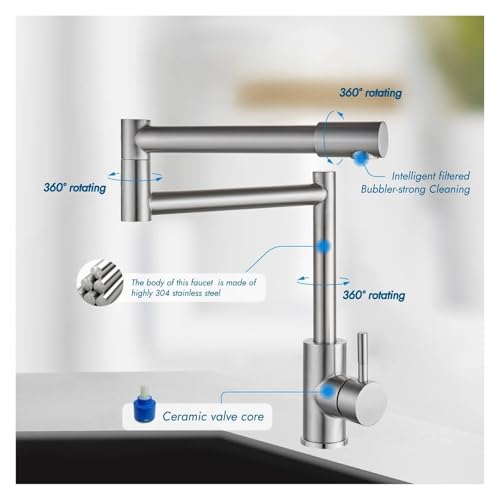 ZQFHSX Robinet de Remplissage de casseroles à Montage sur Plan, Robinet d'eau Chaude et Froide, mitigeur à poignée Unique, Double Joint, Rotation à 360° et rétractable pour la Plupart des – vue 6