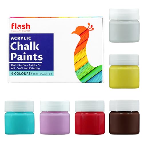 Image of Flash Acrylic Chalk Paint Set | Chalky Finish | 6 Colors The Vintage Palette | 15 ml, 0.5 fl oz Each | High Pigment Strength | Non Fading | Indoor /Outdoor | Non Toxic | Multi-Surface Paint | Pro Artist, Hobby Painters & Kid