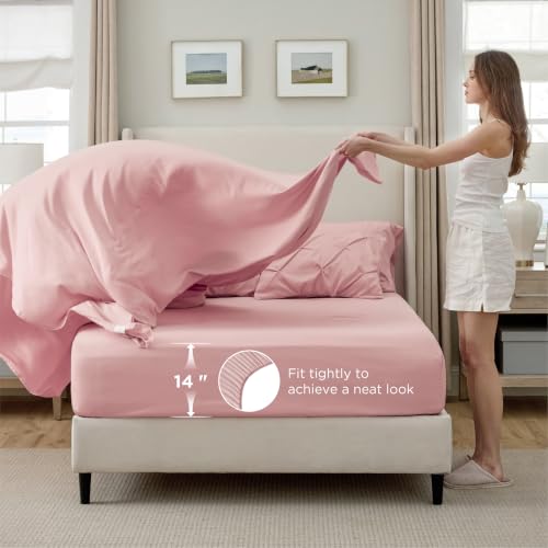 Bedsure Twin Comforter Set Pink for Girls - 5 Pieces Bed Set, All Season Down Alternative Comforter with Sheets, Pillowcase & Sham, GentleSoft™ Pintuck Twin Bedding Gift for College Dorm by Bedsure - Image 5