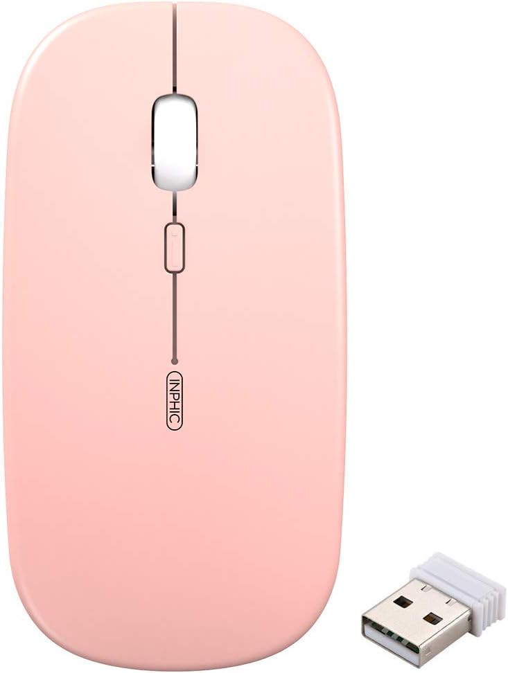 INPHIC Wireless Mouse,【700mAh Rechargeable & Silent】 Slim USB 2.4G PC Computer Laptop Wireless Mice with USB Receiver, 1600 DPI Travel Mouse for MacBook Linux Windows Home Office Work (Mint Pink)…