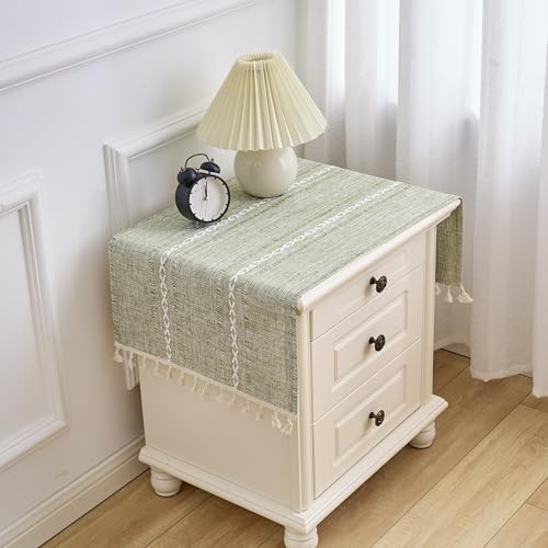 Small Bedside Tablecloth with Tassels Nightstand Cover Cloth, Green
