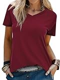 Wayleb Camiseta de Mujer Verano Cuello en V Manga Corta Básica Blusa Color Sólido Elegante Casual Túnica tee Shirt Talla Regular