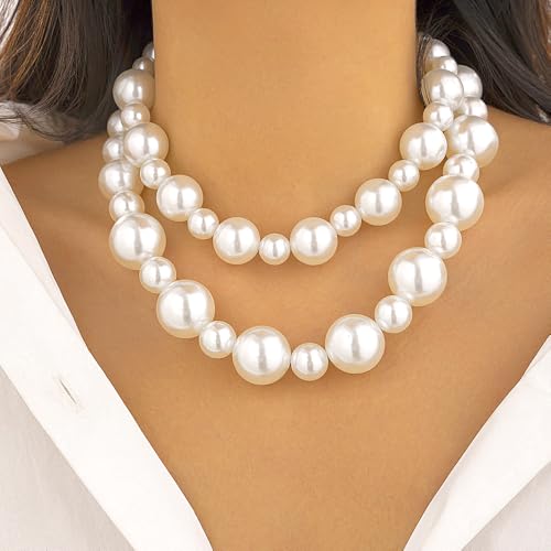 Retro Layered Large Pearl Choker Necklace Exaggerated Big Pearl Necklaces for Women Chunky Pearl Statement Bride Wedding Jewelry Gifts2