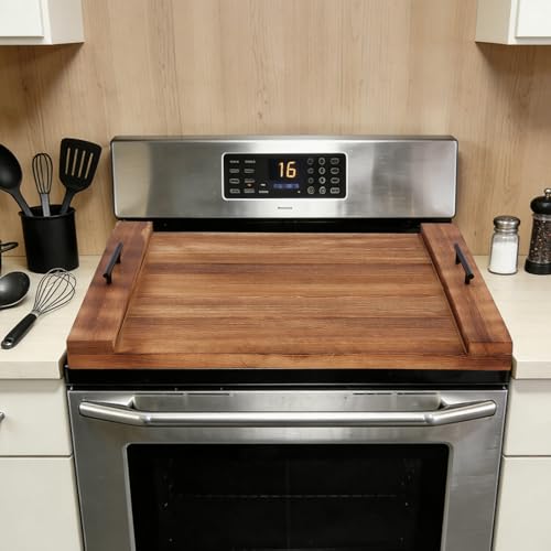Noodle Board Stove Cover with Handles, 30 X 22 X 2.1" Wooden Stove Top Cover, Multifunctional Stove Cover for Electric&Gas Stove Top