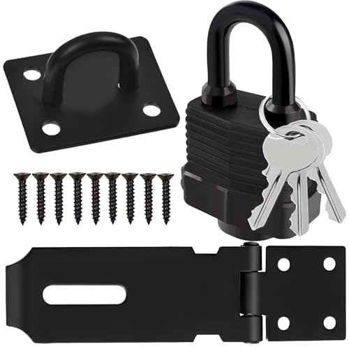 ZBXSNK Stainless Shed Lock 4 Inch Heavy Duty Padlock Hasp with Staple Screws & Keys Shed Lock Features a Weather-Resistant Thermoplastic Housing for Garden Gate Bedroom & Pet Cage