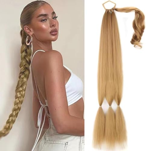 KBRPEY Extensiones Trenza Cola Caballo Sintético Larga Postizas Trenzadas Coleta Pelo Natural Accesorio Peinado Mujer (Oro)