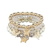 Pingyongchang Pulseras bohemias para mujer, juego de pulseras elásticas apilables con cuentas doradas, hechas a mano, multicolor, mariposa, elástica, colorida, joyería, Metal, Metal