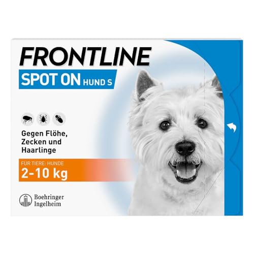 FRONTLINE Spot ON Hund S gegen Zecken, Flöhe & Haarlinge (kleine Hunde 2 bis 10 kg) - 6X Pipetten für bis zu 6 Monate Schutz - wasserfest