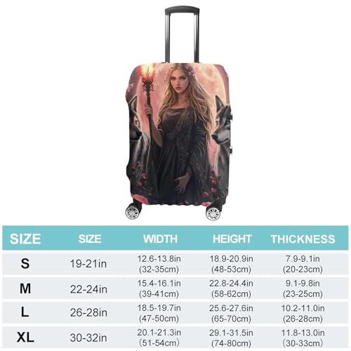 Witchcraft Goddess with Wolf Dogs Luggage Cover Suitcase Protector Travel Baggage Covers for Men Women M2