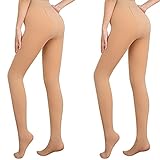Libella 2er Pack Damen Thermo Strumpfhosen mit Innenfutter Winter warm blickdichte Thermostrumpfhose Kuschel seamless Treggings hoch Bund Sport Tight Beige 4152 L