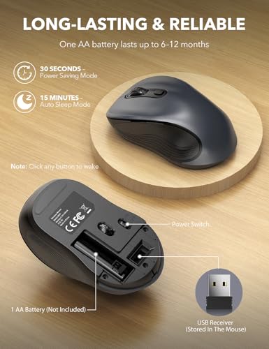 Image of Trueque Wireless Mouse for Laptop, Ergonomic 6-Button Mouse, 10 Pack, Gray | 2.4GHz USB receiver, back /forward buttons, 3 adjustable DPI levels, silent clicks, USB-C adapter, Windows /Mac /Chrome OS /Linux